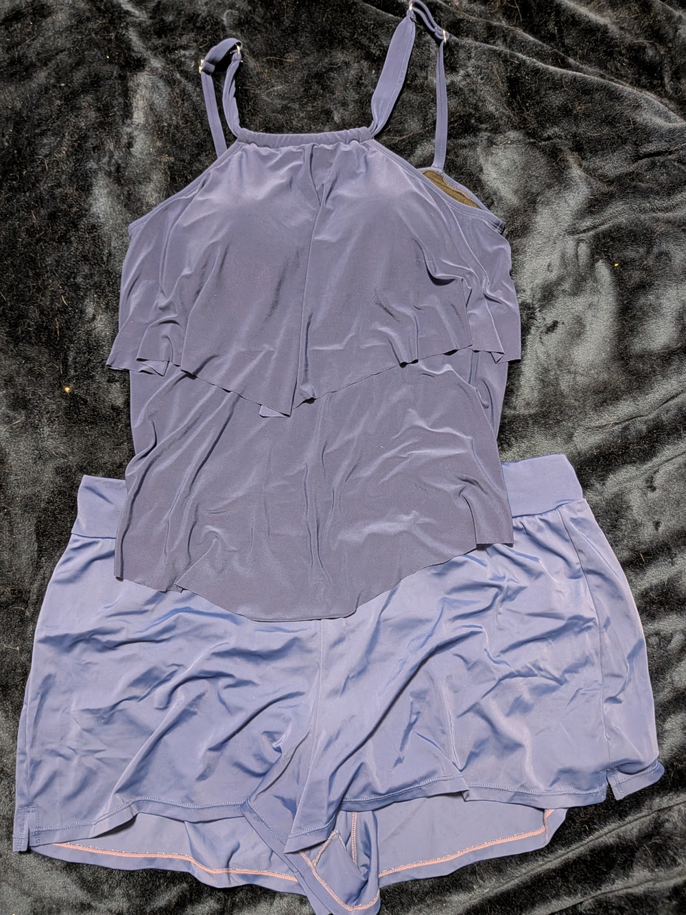 Bal Harbour Dusty Blue Tiered Tankini & Swim Shorts Set - Top XL / Shorts XXL